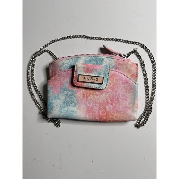 Guess Pastel Tie-Dye Logo Mini Crossbody Bag With Chain Strap & Zip Closure - Picture 4 of 8